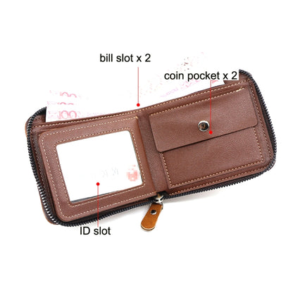 Menbense Casual Fashion Large Capacity Multi-Card Retro Zipper Wallet, Black, Dark Brown, Light Brown