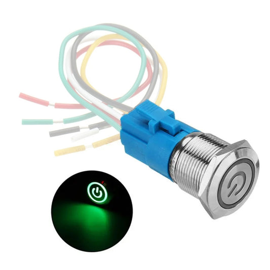 2 PCS 19mm Car Modified Metal Waterproof Button Flat Switch With Light, Color:, Reset  Blue Light, Reset Red Light, Reset Green Light, Self-lock Blue Light, Self-lock Red Light, Self-lock Green Light