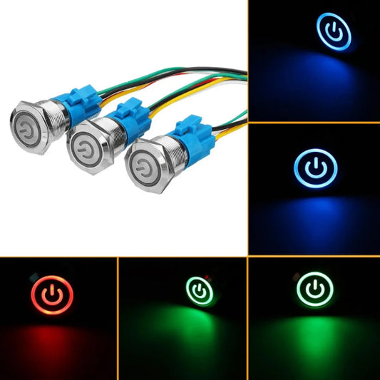 2 PCS 19mm Car Modified Metal Waterproof Button Flat Switch With Light, Color:, Reset  Blue Light, Reset Red Light, Reset Green Light, Self-lock Blue Light, Self-lock Red Light, Self-lock Green Light