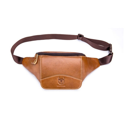 BULL CAPTAIN Cowhide Waist Bag Large Capacity Multifunctional Wallet For Men, Black, Yellow Brown