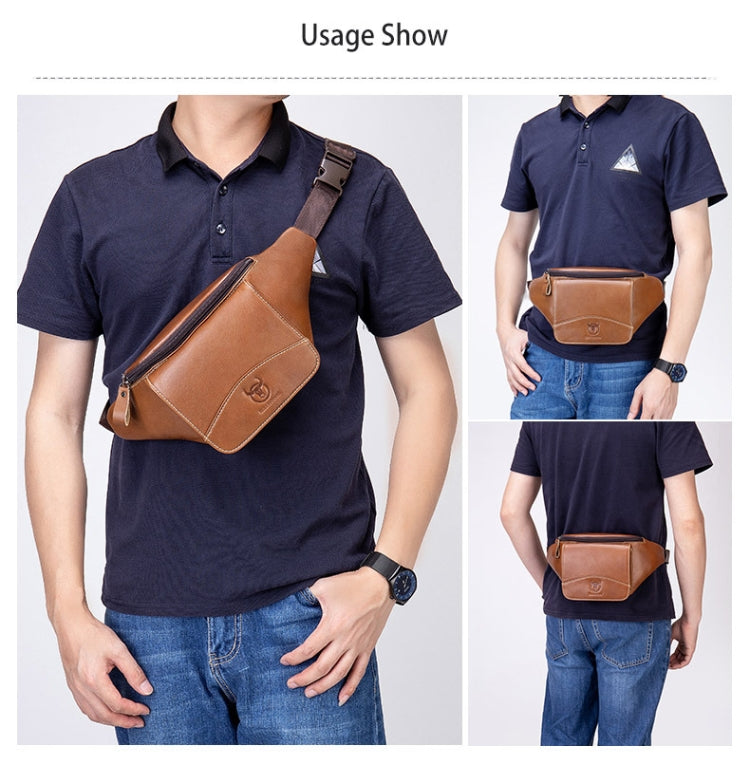 BULL CAPTAIN Cowhide Waist Bag Large Capacity Multifunctional Wallet For Men, Black, Yellow Brown