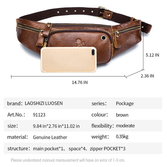LAOSHIZI Vintage Leather Waist Bag Shoulder Crossbody Bag Shoulder Chest Bag For Men, Black, Brown