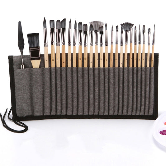 24 In 1 Nylon Wool Brush Canvas Storage Bag Set Oil Painting Gouache Watercolor Brush, 24 In 1 Oil Painting