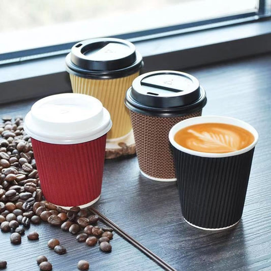 Disposable Thickened Anti-scalding Corrugated Coffee Cup, 100 PCS 8oz Classic Black