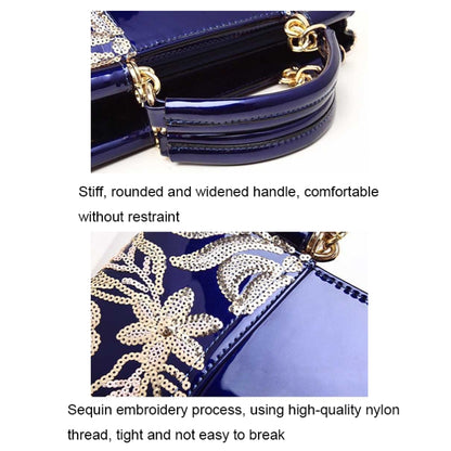 Ladies Single Sided Embroidered Shiny Leather Handbag