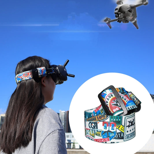 نظارات فيديو الطيران مع عصابة رأس ملونة بنقشة جرافيتي وحزام ثابت لنظارات DJI FPV V2، حزام، حزام + سلك طاقة، حزام + سلك طاقة + وسادة