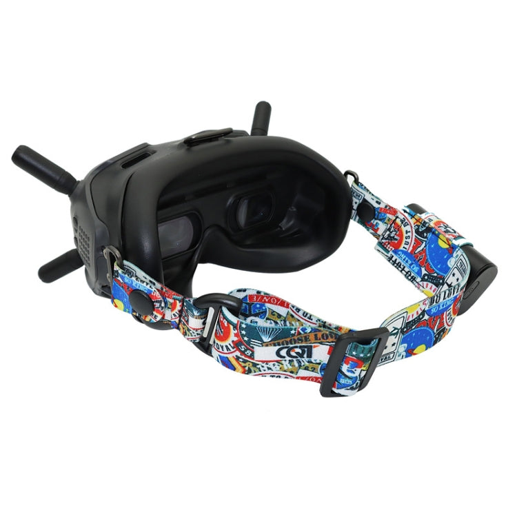 نظارات فيديو الطيران مع عصابة رأس ملونة بنقشة جرافيتي وحزام ثابت لنظارات DJI FPV V2، حزام، حزام + سلك طاقة، حزام + سلك طاقة + وسادة