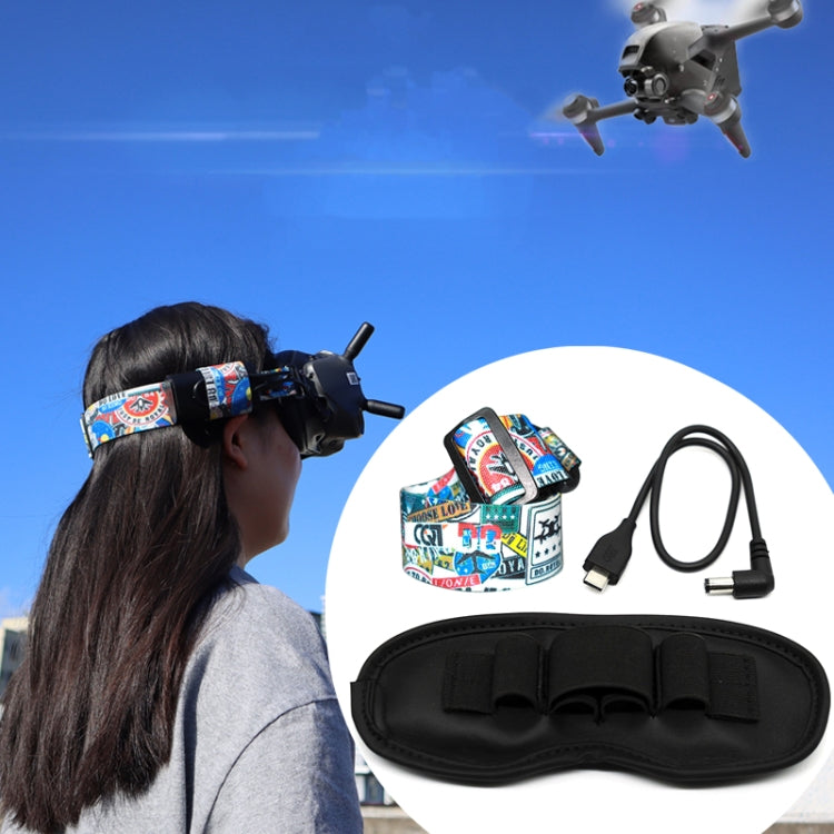 نظارات فيديو الطيران مع عصابة رأس ملونة بنقشة جرافيتي وحزام ثابت لنظارات DJI FPV V2، حزام، حزام + سلك طاقة، حزام + سلك طاقة + وسادة