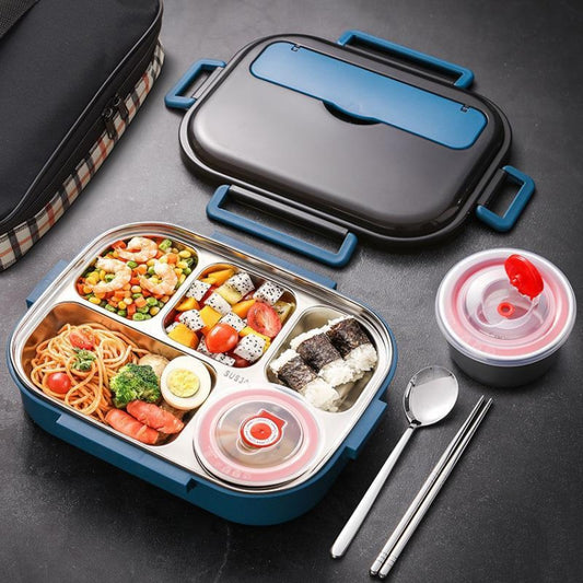304 Stainless Steel Double-Layer Large-Capacity Portable Lunch Box, Peacock Blue, Lemon Yellow, Ink Pink