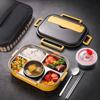 304 Stainless Steel Double-Layer Large-Capacity Portable Lunch Box, Peacock Blue, Lemon Yellow, Ink Pink