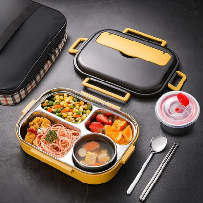 304 Stainless Steel Double-Layer Large-Capacity Portable Lunch Box, Peacock Blue, Lemon Yellow, Ink Pink