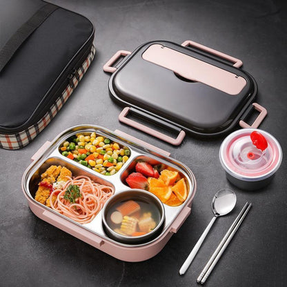 304 Stainless Steel Double-Layer Large-Capacity Portable Lunch Box, Peacock Blue, Lemon Yellow, Ink Pink