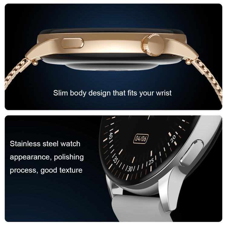 ساعة ذكية HD1 بشاشة AMOLED مقاس 1.3 بوصة مع وظيفة NFC، وحزام ذهبي من الفولاذ والسيليكون، وحزام فضي من الفولاذ والسيليكون، وحزام أسود من الفولاذ والسيليكون