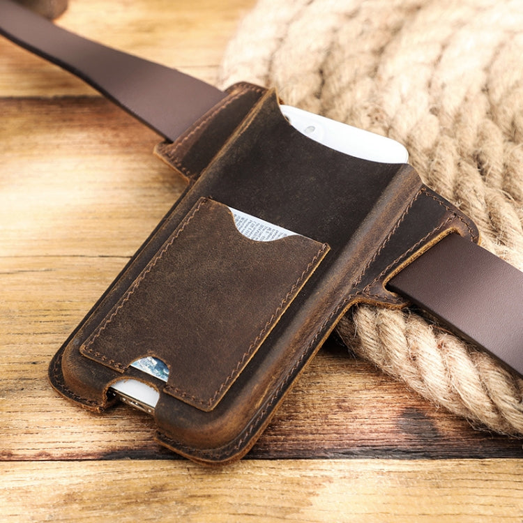 CONTACTS FAMILY Crazy Horse Leather Large Screen Mobile Phone Belt Holster, Brown, Black