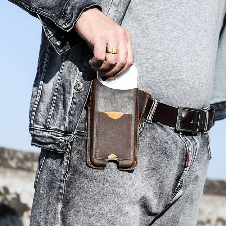 CONTACTS FAMILY Crazy Horse Leather Large Screen Mobile Phone Belt Holster, Brown, Black