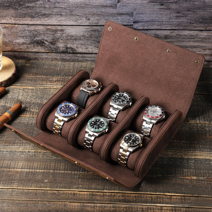 CONTACTS FAMILY Vintage Crazy Horse Leather Outdoor Travel Watch Case, CF1141
