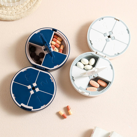 Double-layer Round Eight Grids Portable Medicine Box with Cutter
