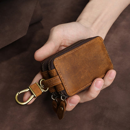 TP-9032 First Layer Cowhide Multifunctional Double Zipper Car Key Case, Car Key Case