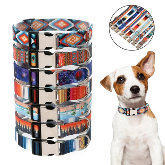 Pet Ethnic Style Polyester Cotton Print Pattern Collar, Size:, S: 1.5x27-43cm, M: 2.0x32-52cm, L: 2.5x38-61cm, XL: 2.5x43-71cm