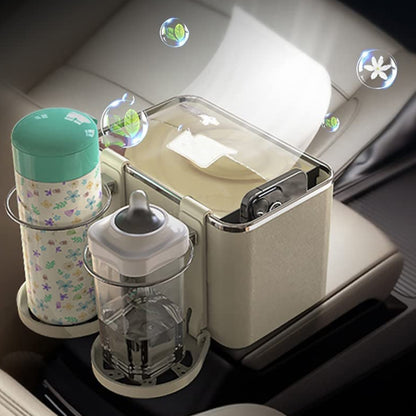 Car Paper Box Hanging Armrest Box Storage Box Cup Holder, Black Double Cup, Beige Double Cup