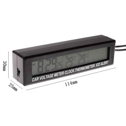 Car Inside And Outside Dual Temperature+Clock+Voltage LED Electronic Display, 4 in 1 Orange+Blue
