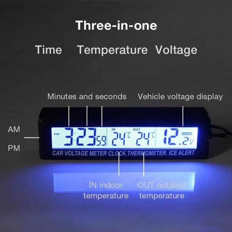 Car Inside And Outside Dual Temperature+Clock+Voltage LED Electronic Display, 4 in 1 Orange+Blue