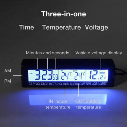 Car Inside And Outside Dual Temperature+Clock+Voltage LED Electronic Display, 4 in 1 Orange+Blue