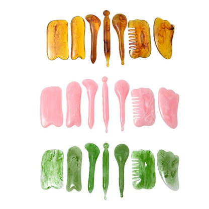 7PCS/Set Facial Tendon Stick Facial Scraping Board Meridian Acupuncture Pen, Green, Pink, Amber