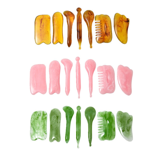 7PCS/Set Facial Tendon Stick Facial Scraping Board Meridian Acupuncture Pen, Green, Pink, Amber