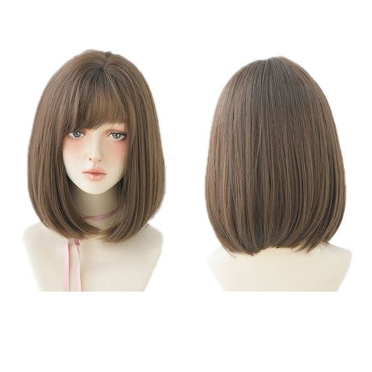 Women Medium Length Natural Realistic Full Shoulder Length Wig, Cold Brown 36cm, Black Tea Color 36cm