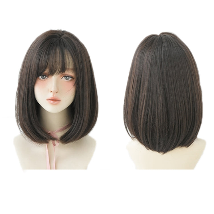 Women Medium Length Natural Realistic Full Shoulder Length Wig, Cold Brown 36cm, Black Tea Color 36cm