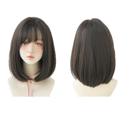 Women Medium Length Natural Realistic Full Shoulder Length Wig, Cold Brown 36cm, Black Tea Color 36cm