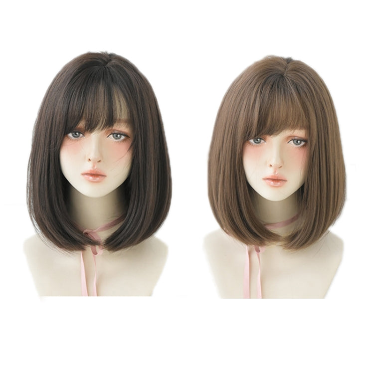 Women Medium Length Natural Realistic Full Shoulder Length Wig, Cold Brown 36cm, Black Tea Color 36cm