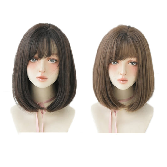 Women Medium Length Natural Realistic Full Shoulder Length Wig, Cold Brown 36cm, Black Tea Color 36cm