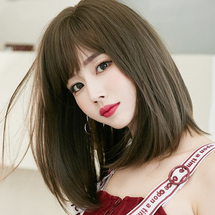 Women Medium Length Natural Realistic Full Shoulder Length Wig, Cold Brown 36cm, Black Tea Color 36cm