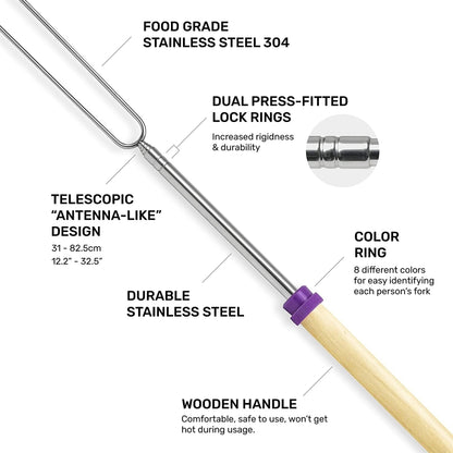 1124-7 Retractable Wooden Stick Marshmallow BBQ Fork, Spsc: Drawstring Bag