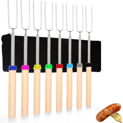 1124-7 Retractable Wooden Stick Marshmallow BBQ Fork, Spsc: Drawstring Bag