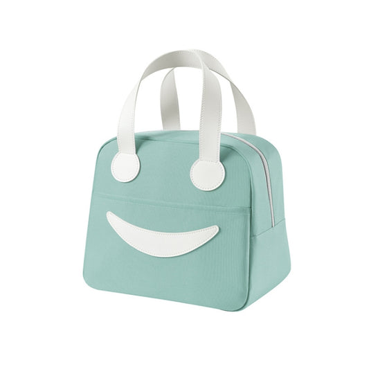 Smile Lunch Bag with Leather Handles, Size: S (Green), S (Green), S (Pink), S (Gray), S (Navy Blue), S (Yellow), L (Green), L (Pink), L (Gray), L (Navy Blue), L (Yellow)