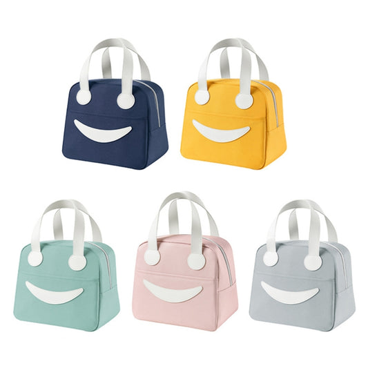 Smile Lunch Bag with Leather Handles, Size: S (Green), S (Green), S (Pink), S (Gray), S (Navy Blue), S (Yellow), L (Green), L (Pink), L (Gray), L (Navy Blue), L (Yellow)