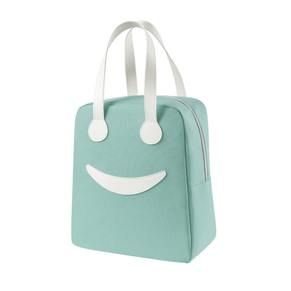 Smile Lunch Bag with Leather Handles, Size: S (Green), S (Green), S (Pink), S (Gray), S (Navy Blue), S (Yellow), L (Green), L (Pink), L (Gray), L (Navy Blue), L (Yellow)