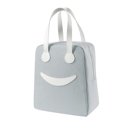 Smile Lunch Bag with Leather Handles, Size: S (Green), S (Green), S (Pink), S (Gray), S (Navy Blue), S (Yellow), L (Green), L (Pink), L (Gray), L (Navy Blue), L (Yellow)