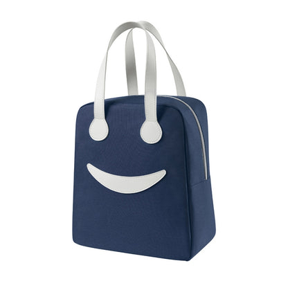Smile Lunch Bag with Leather Handles, Size: S (Green), S (Green), S (Pink), S (Gray), S (Navy Blue), S (Yellow), L (Green), L (Pink), L (Gray), L (Navy Blue), L (Yellow)