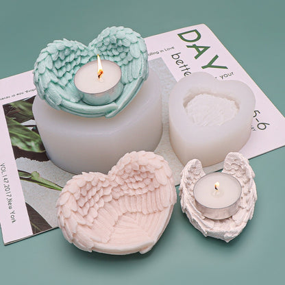 Heart Shaped Angel Wings Silicone Mold Baking Ice Cream Candle Aromatherapy Mold, L, S