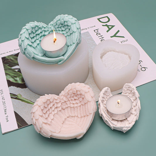 Heart Shaped Angel Wings Silicone Mold Baking Ice Cream Candle Aromatherapy Mold, L, S