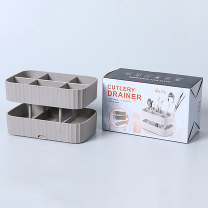 Kitchen Spoon Knife Rack Draining Chopsticks Cage Multifunctional Storage Box, 2 PCS Grey