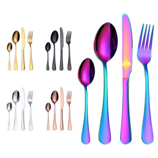 4PCS/Set Stainless Steel Western Steak Fork Spoon Knife Set, True Color, Golden, Rose Gold, Colorful, Black