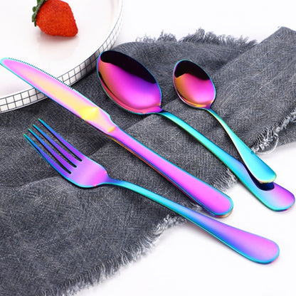 4PCS/Set Stainless Steel Western Steak Fork Spoon Knife Set, True Color, Golden, Rose Gold, Colorful, Black