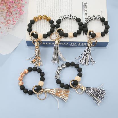 2 PCS Wooden Bead Frosted Bracelet Key Chain Pendant