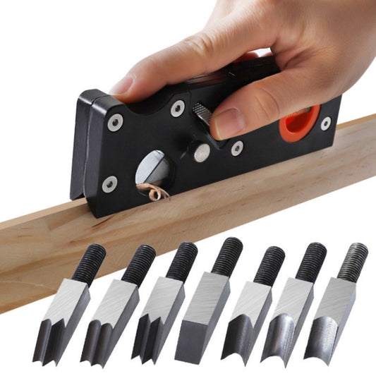 Adjustable Depth Woodworking Chamfering Planer, 1/4 Round Cutter Head, 1/8 Round Cutter Head, 3/16 Round Knife Head, Sharp Knife+Fillet Knife, 45 Degree Flat Cutter Head, Double Sharp Head, Dual Round Head, Cutter Head 7 PCS/Set