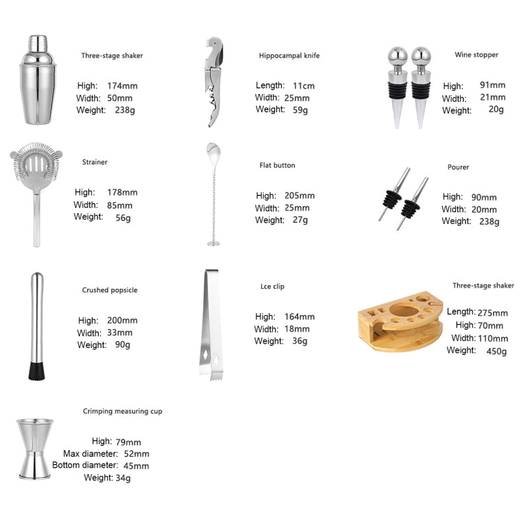 BY-F12 Semicircle Wooden Base Bar Shaker Set, Spec:, 350ml, 550ml, 700ml, 750ml